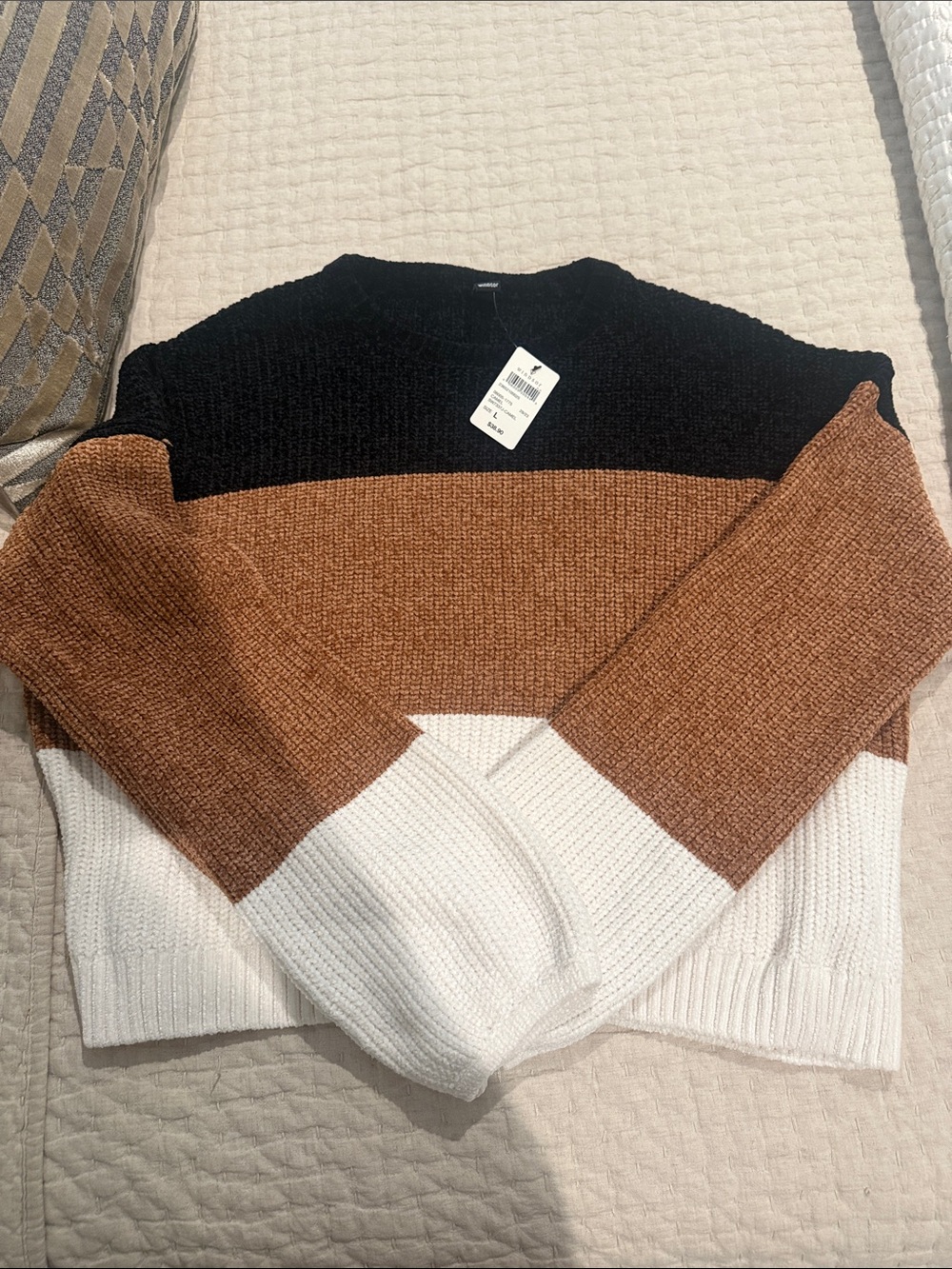 Windsor Black, Brown & White Colorblock Crewneck Sweater